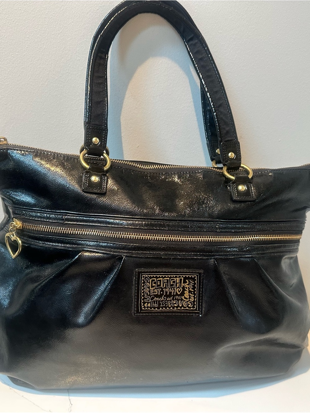 Coach Poppy 2012 Black Leather Shoulder Bag with Gold Hardware